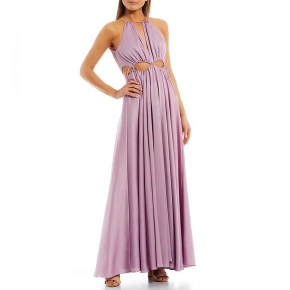 Gianni Bini Lavender Halter Cut Out Maxi Dress Purple Formal Wedding Guest 10 s1